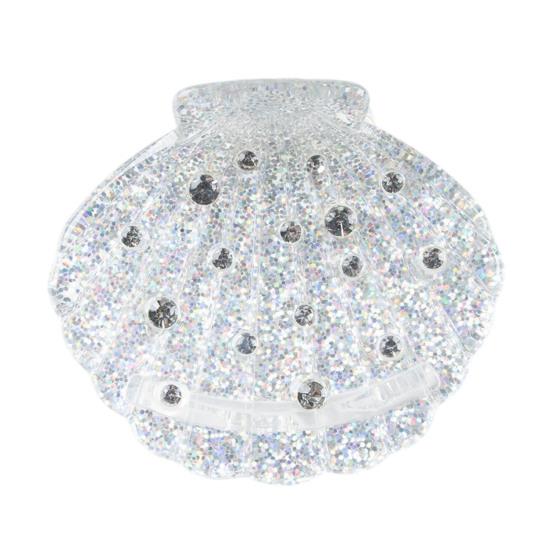 Hair Claw Shell Shape Rhinestones Inlaid Hair Clip Anti-slip Teeth Strong Grip Acrylic Small Hair Clip Styling Hair Accessory