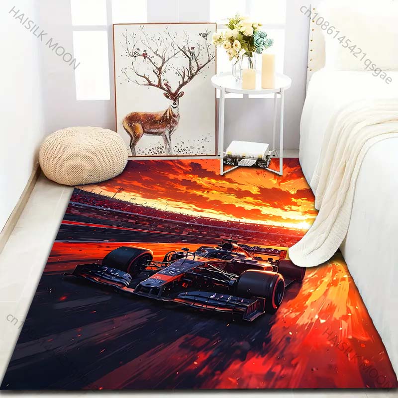 1PC Alfombra Estampada de Carreras F1 al Atardecer para Sala de Estar, Dormitorio, Mesita de Noche, Sofá, Felpudo Decoración Moderna del Hogar Alfombra de Área Alfombra de Lujo