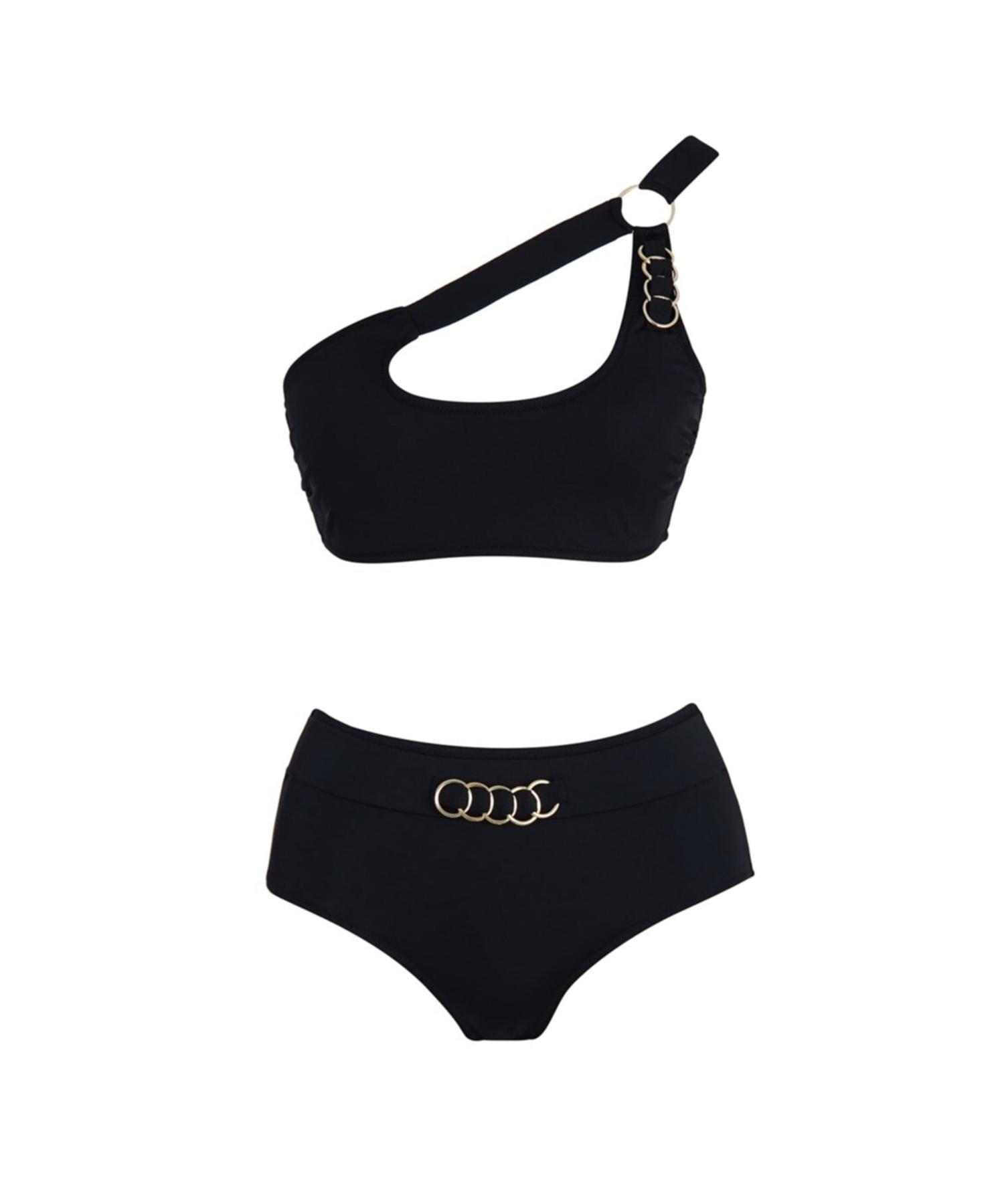 

High Waist One Shoulder Accessorized Bikini Set Slr 302