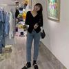 Women's Plus Size V-neck Knit Sweater - French Style Belly Covering Top for Spring, Autumn & Winter