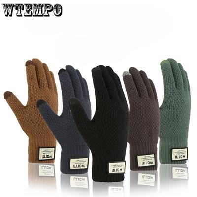 Woolen Gloves for Cycling Men Thickened Velvet for Warmth and Winter Windproof Touch Screen Knitted Gloves