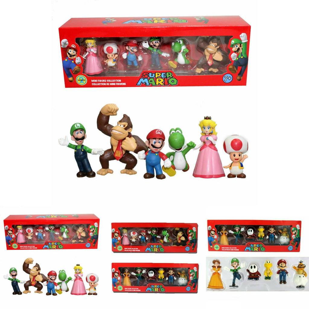Sechsteiliges Super Mario Bros Actionfiguren-Spielzeugset mit Luigi, Yoshi und Pilz-Sammelfiguren für Kinder