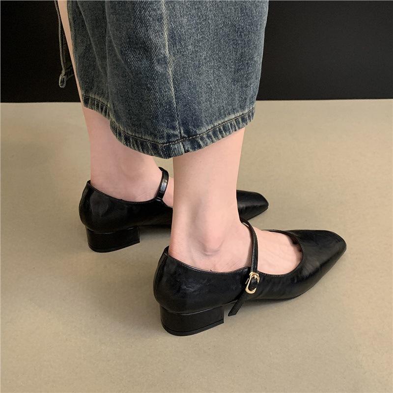 French evening breeze temperament commuter single shoes female 2023 new autumn Korean version fairy thick heel Mary Jane small leather shoes