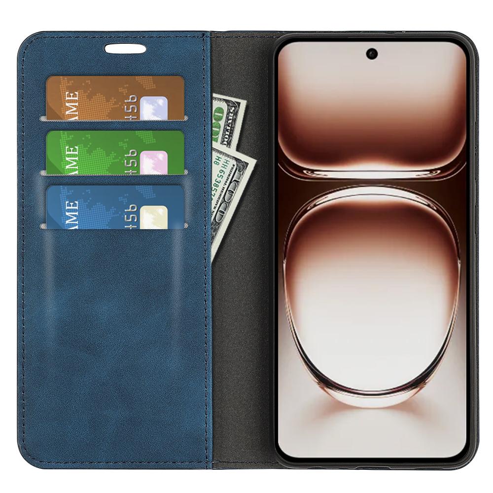 

For Oppo Reno12 5G (Global) Wallet Phone Case Skin-Touch Leather Flip Cover Grey