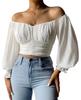 Damen schulterfrei Chiffonbluse mit Puffärmeln, figurbetont, Sommer Party Top
