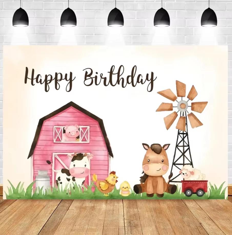 Farm animal theme banner background with customizable text for children's birthday party baby shower decoration background props