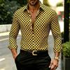 2026 Nuova Camicia da Uomo Geometrica a Griglia di Diamanti Bianca e Nera, Camicia Stampata Personalizzata, Abbigliamento da Uomo Versatile alla Moda Casual