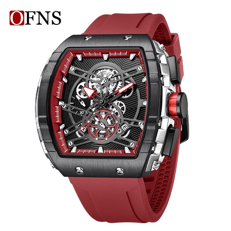 OFNS Trendy Men s Wine Barrel Shape Quartz Watch with Calendar  Luminous Features