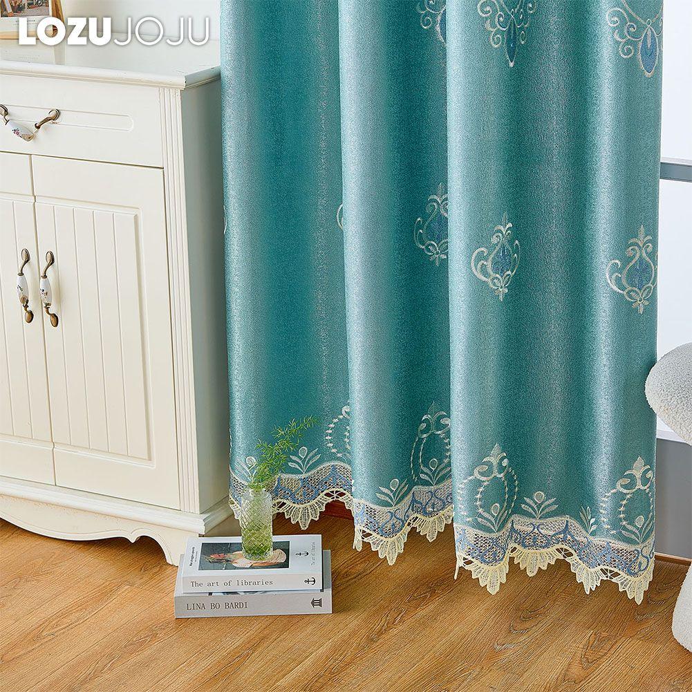 1PC Exotic Luxury Semi Blackout Blue Embroidered Blackout Curtains for Living Room Bedroom Home Decor LOZUJOJU