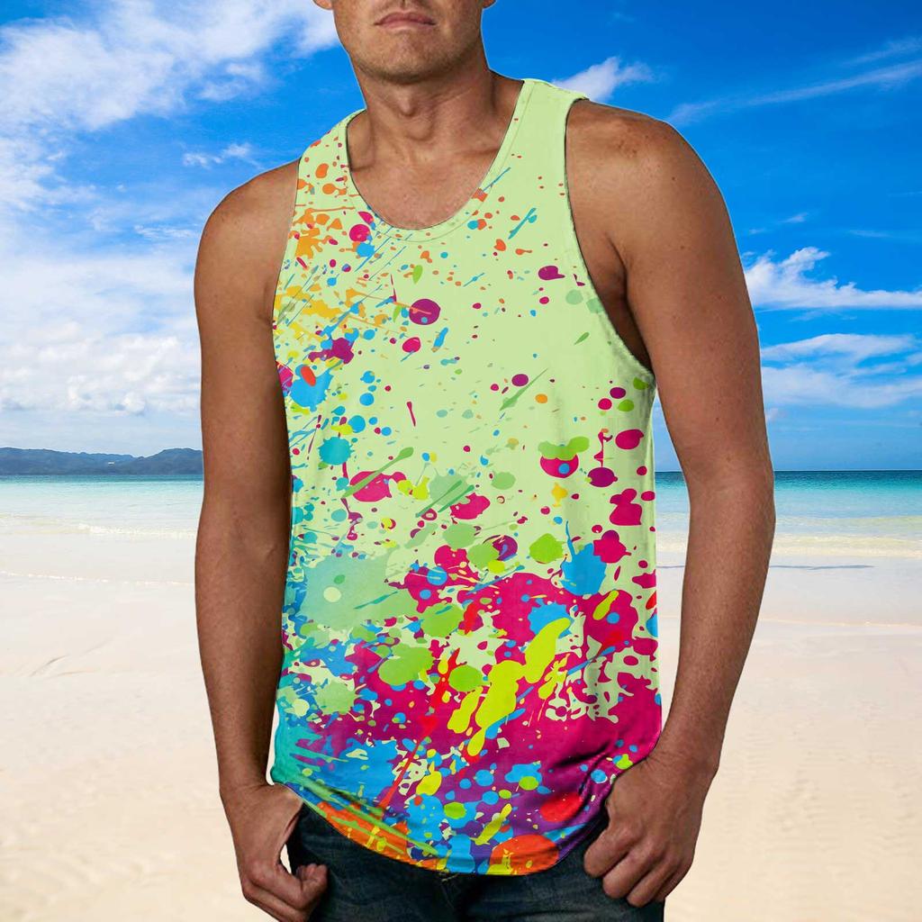 Mens Fashion Hawaiian Beach Sports Tank Top Men Gym Print Vest