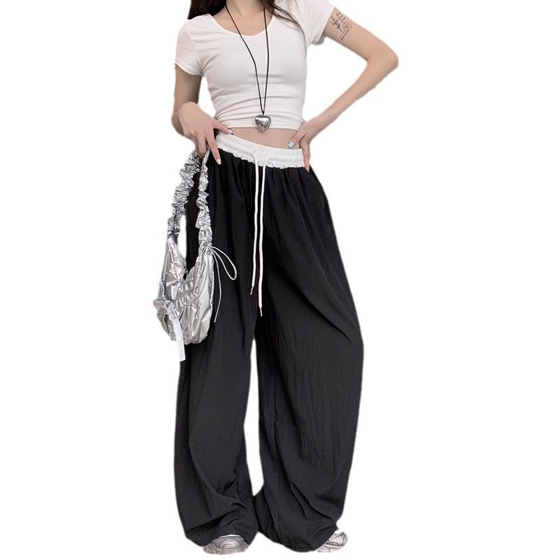 Women's Color Block Wide Leg Elastic Waist Quick-Dry Pants - Spring/Summer 2025, Loose Fit, Yamamoto Style