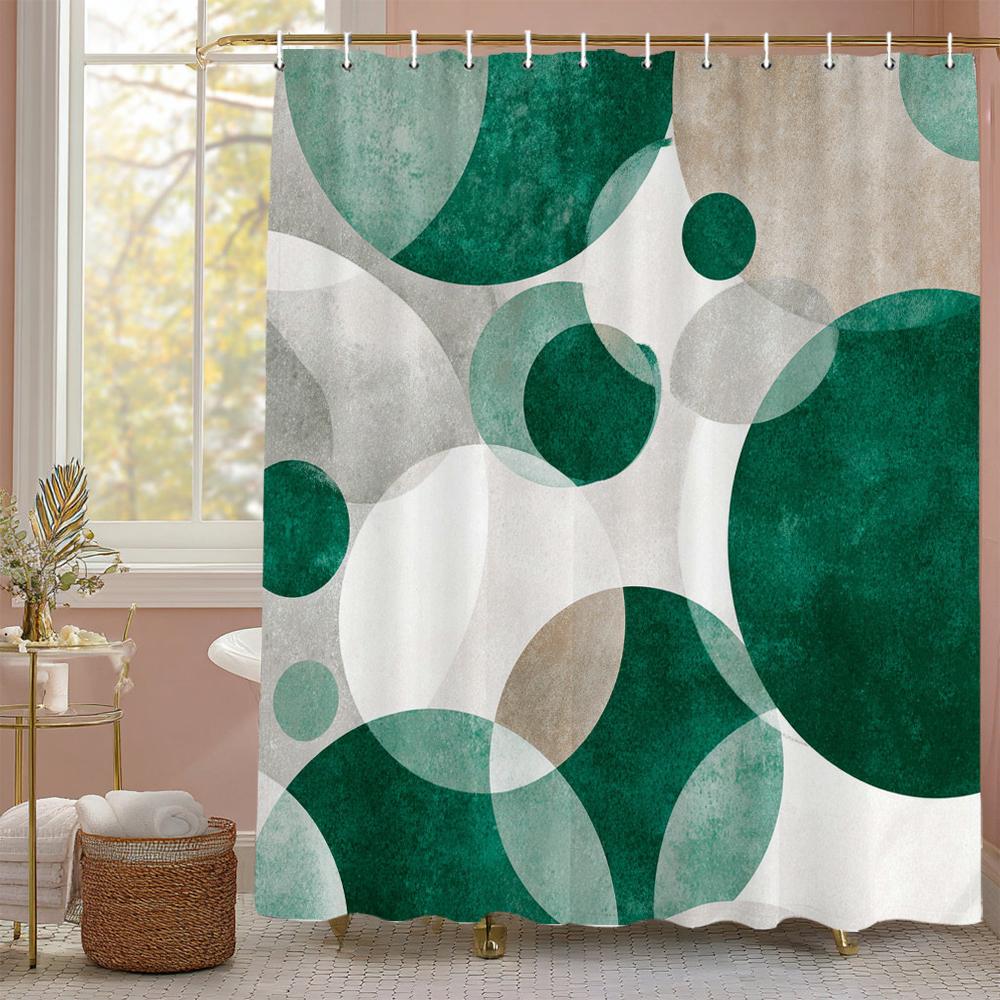 Modern Geometric Half Circle Graphic Shower Curtain, Bathroom Decorative Shower Curtain, Waterproof Shower Curtain With Hooks