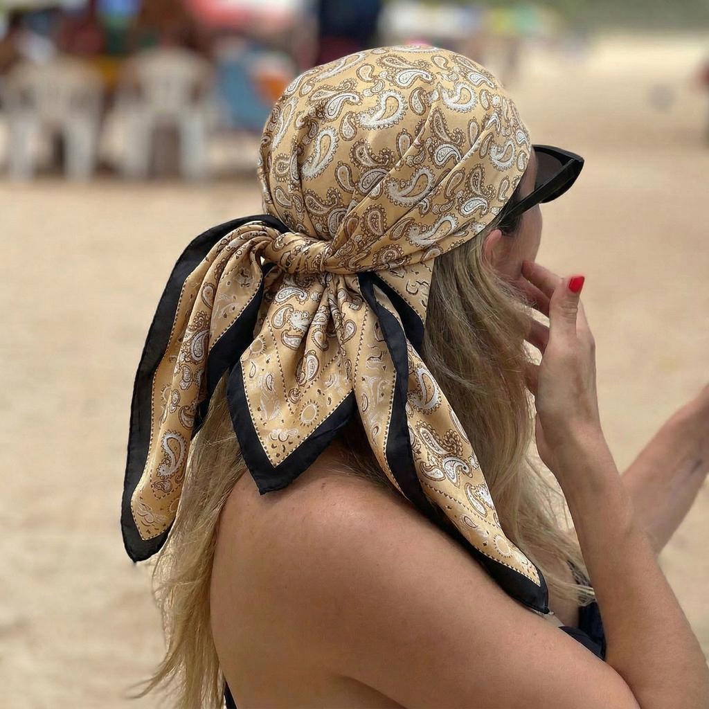 Šilkinė skara, atlasinė kvadratinė skara moterims, gėlėta kaklaskarėle, moteriška nauja galvos juosta, plaukų juosta Spausdinti Foulard Hijab Apvyniojimai Bandana