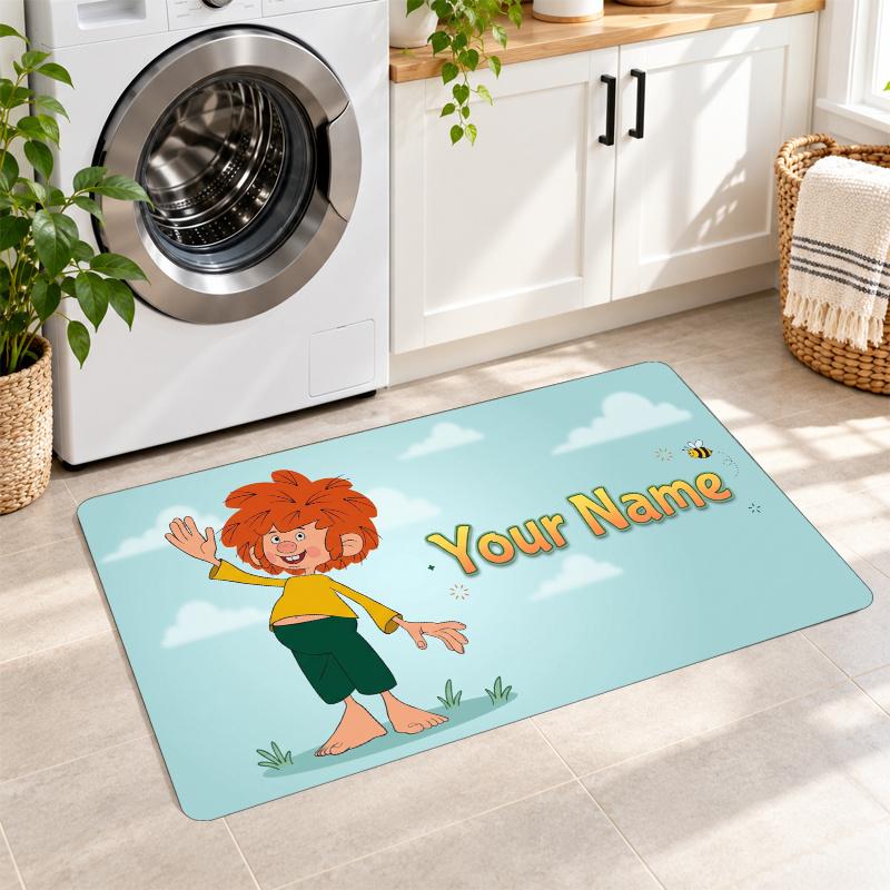 Pumuckl Custom Text Flannel Floor Rug Soft Kitchen Mat Personalized Non Slip Carpet