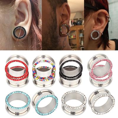 2 adet Mavi Kırmızı Kristal CZ'ler Kulak Genişletici Vücut Piercing Takısı Paslanmaz Çelik Alevli Et Tüneli Kulak Tıkacı Kulak Germe 3-25mm