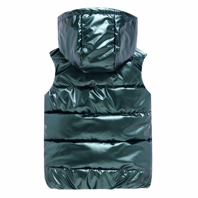 Glossy Sleeveless Puffer Jacket  Autumn and Winter New Padded Vest Short Cotton Waistcoat Jacket Hooded Vest
