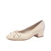 Comfortable Treasure~ Super Soft Bow Single Shoes Women's Square Head Thick Heel Medium Heel Sweet Mary Jane Shoes Spring and Autumn