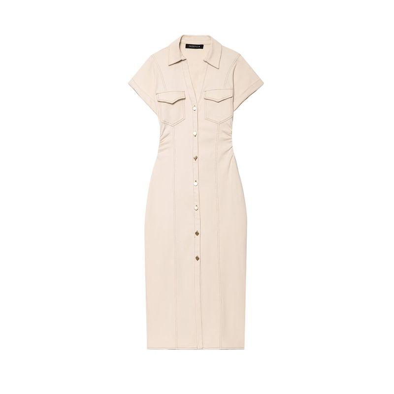Kaslead New Arrival Women's Clothing Fashion Style Fashion Short Sleeve Lapel Denim Midi Skirt Dress 2284576