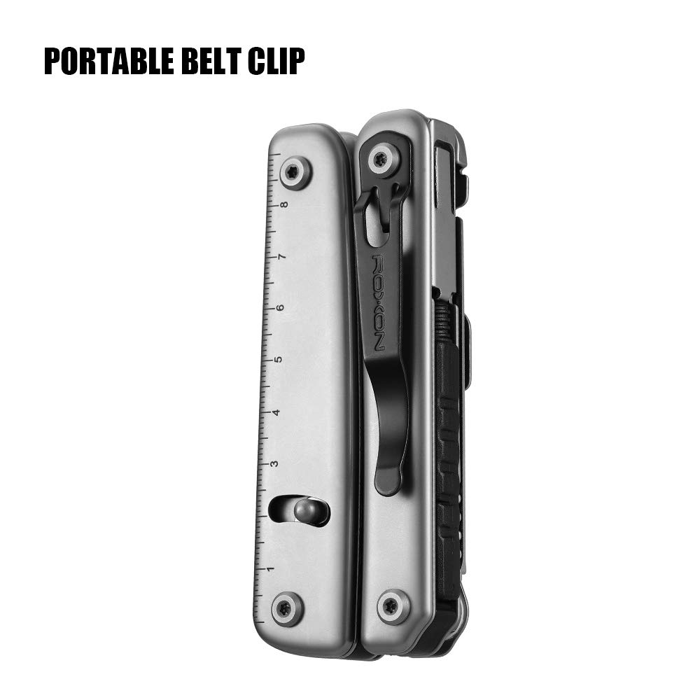 ROXON S803 Flash 16-in-1 Multitool, Multifunktionszange, Klappmesser, Multi-Zange, mit Feuerstarterstab, für Outdoor-DIY, Bergsteigen,