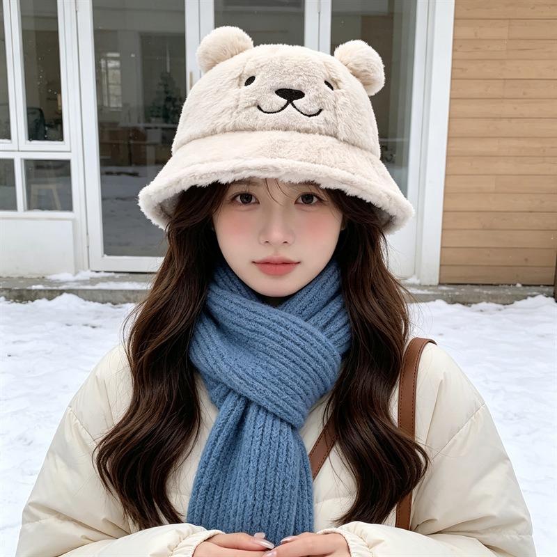 Women S Plush Star Bucket Hat Cute Warm Sun Protection For Autumn Winter