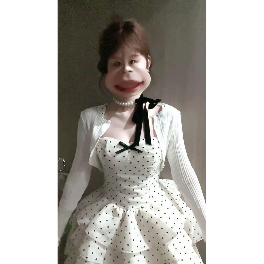 

Юбка-пачка в горошек женская летняя нишевая с завышенной талией и тонким темпераментом на бретелях юбка феи XL- (recommended 110-60kg)