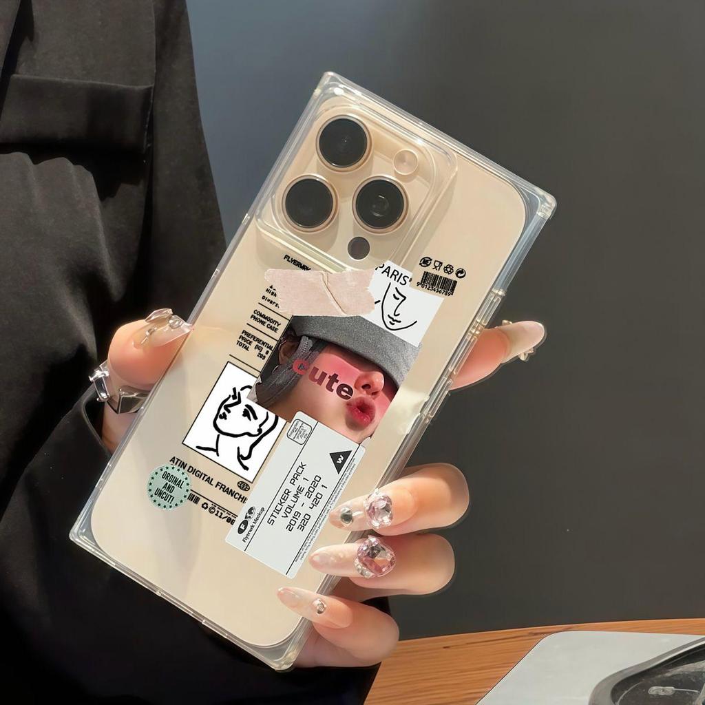 Clear Square Back Tube Case Protection For iPhone 11 13 14 Pro Max 16 ProMax 15 Plus 12 Anti-Oxygen,Pouty Female Emoticon Pattern Casing