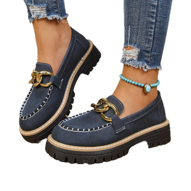 New autumn large size metal buckle casual British style women's shoes thick heel platform single shoes women