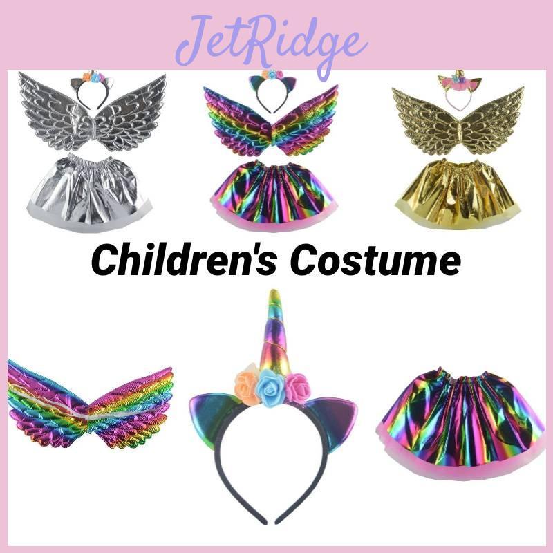 Unicorn Headband With Net Skirt Magical Costume For Kids Rainbow Gold Silver