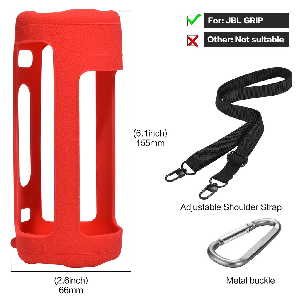 Shockproof Silicone Case with Shoulder Strap and Carabiner Anti-Slip Protective Cover Compatible with JBL Grip Wireless Speaker