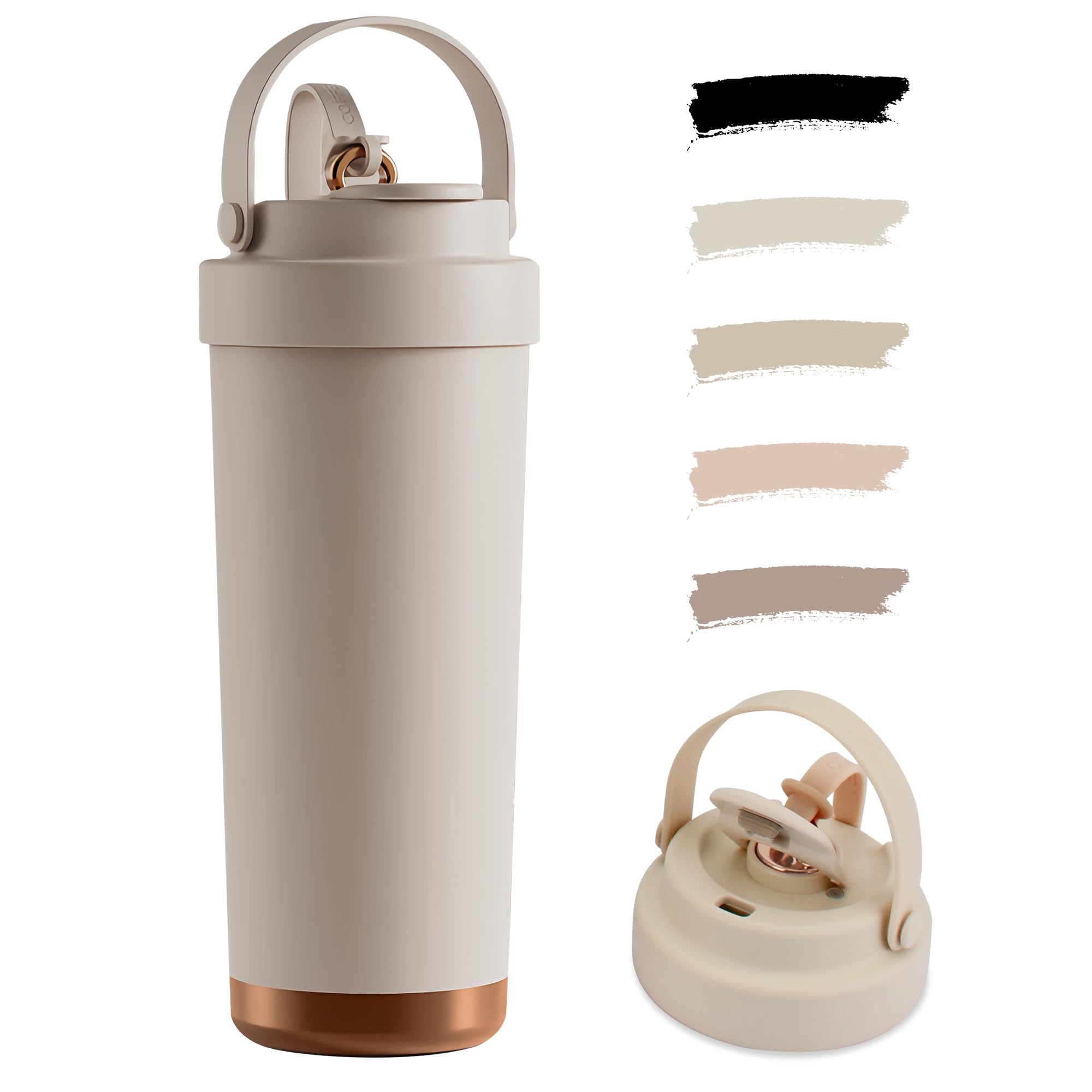 

SKIASE Tumbler with Straw, Ceramic Coating, 750ml, Portable, with Handle, Direct Drinking, Lid, Spill-Proof, Stainless Steel, Keeps Drinks Hot or