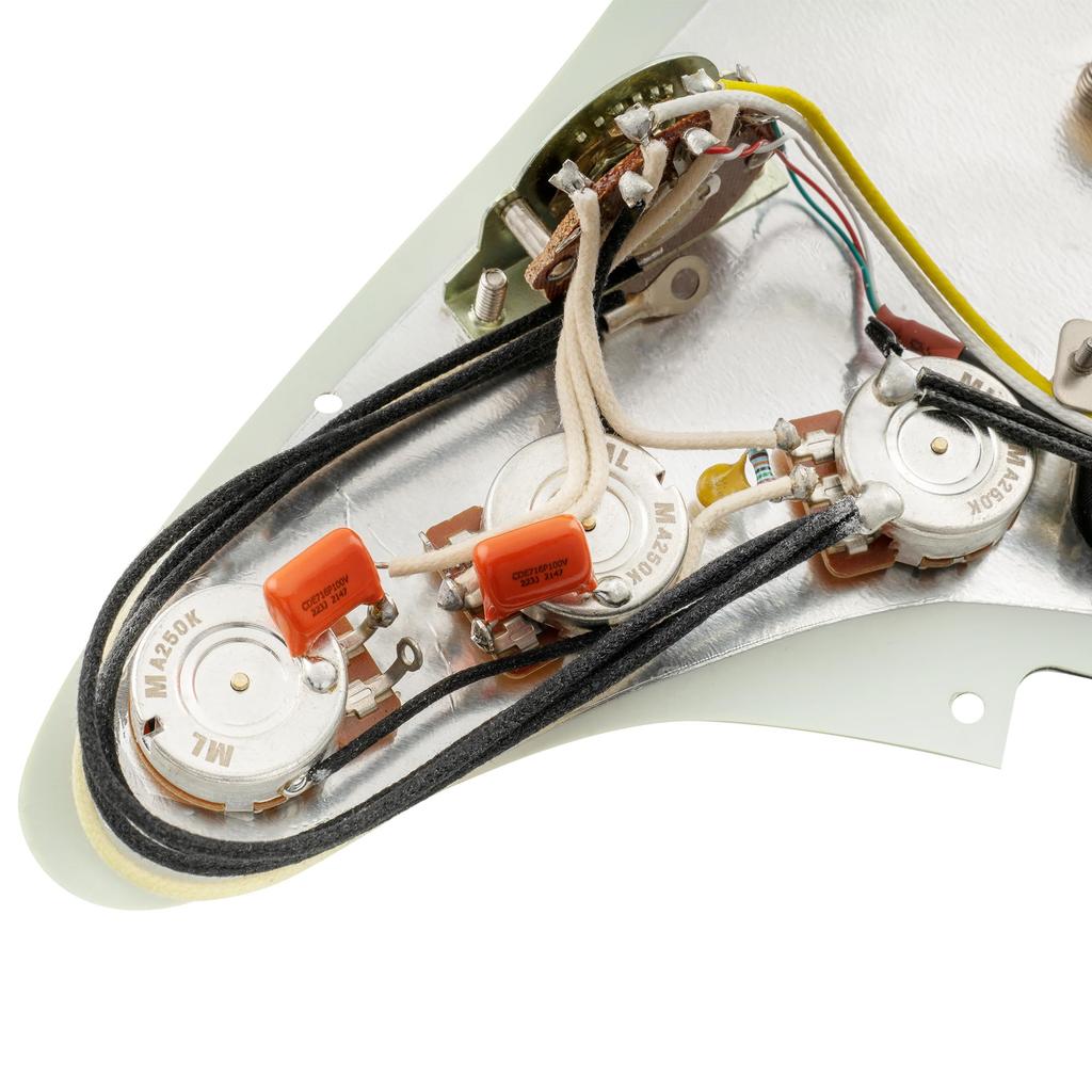 Musiclily Pro SSH Stratocaster Prewired Pickguard for ST Stratocaster Electric Guitar with Artec Alnico 5 Aged Set Pickups, White, 3-Piece