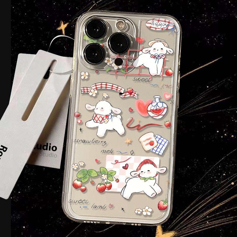 Cute Lamb Pattern Phone Case for IPhone 13 12 15 11 16 14 Pro Max IPhone 15 16 14 Plus Fashionable Transparent Protective Case