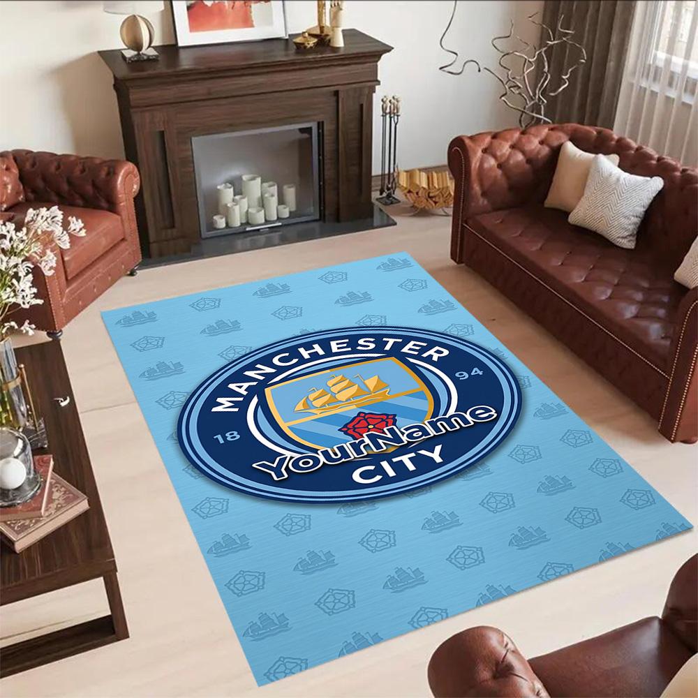 Manchester City Customize Text Area Rug Suitable for Dining Room Game Room Hallway Outdoor Antislip Carpet Anime Office Decor