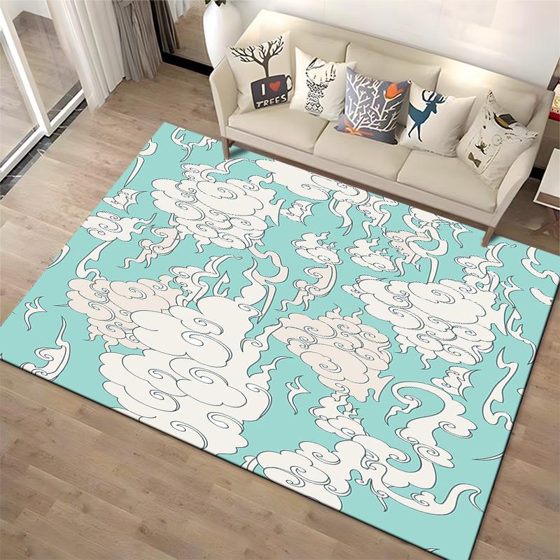 Cloud Pattern in Sky Blue Rug Non-slip rug suitable for living room and bedroom sofas