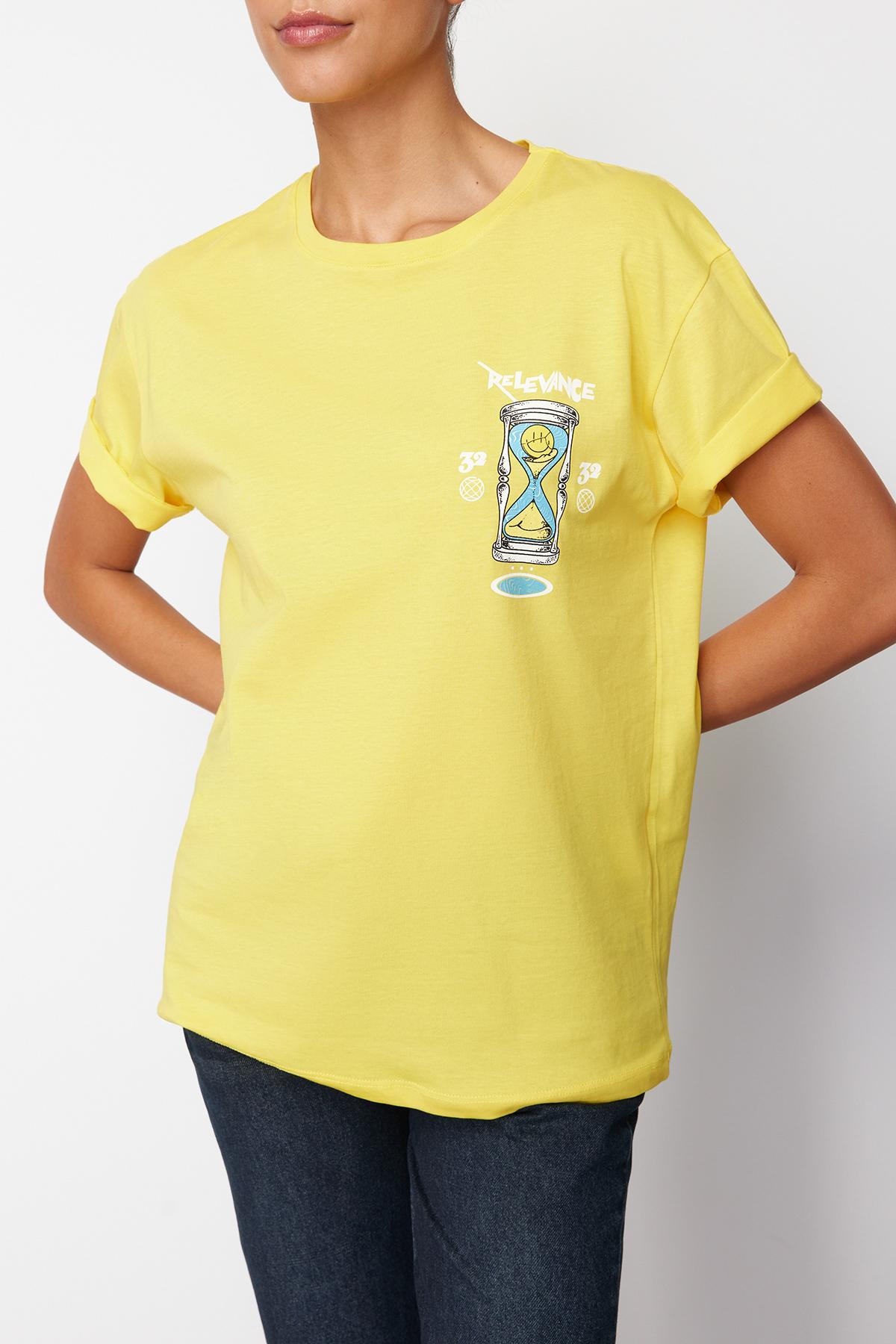 

Women s Fashion New T-Shirt Yellow Regular Knitted T-Shirt XS жёлтый