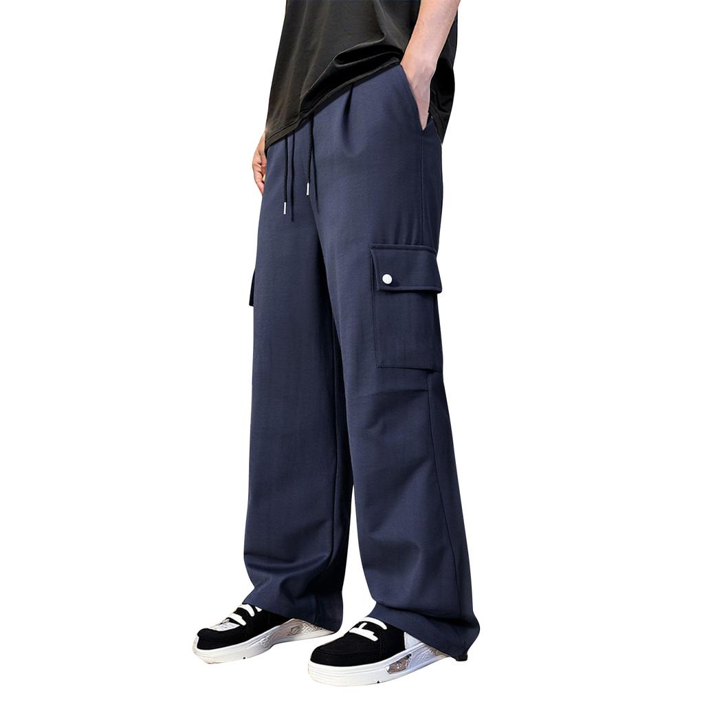 Men's Solid Color Loose Pocket Work Trousers Men's Casual Fashion Work Trousers