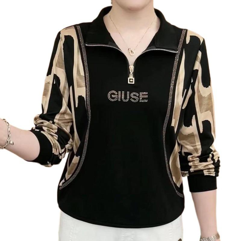 Diamond Stamping Fashion Female Zipper O Neck Long Sleeve Women Pullovers Autumn Winter Streetwear Y2k Trendy