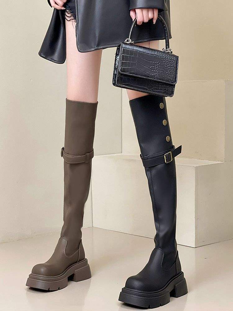 Knight Boots Women's 2025 Autumn and Winter New Thick-soled Small Martin Boots Over Knee Boots Skinny Boots