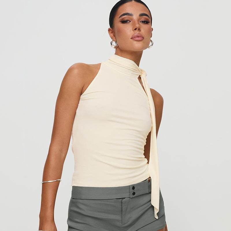 

Однотонный безрукавный шарф с высоким воротом и принтом тай-дай, летняя женская футболка в европейском и американском стиле M абрикосовый