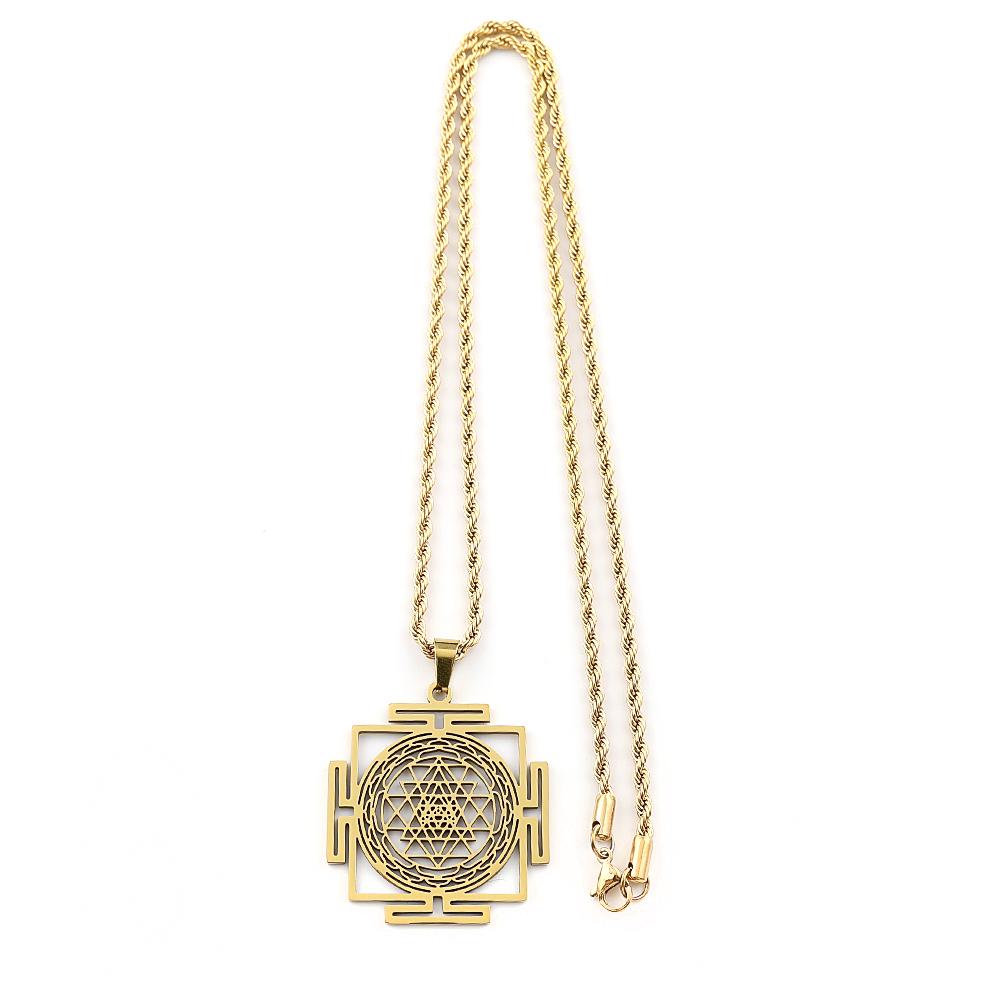 Collana Ciondolo Mandala Sri Yantra Indù Yoga per Donne Uomini Acciaio Inossidabile Geometria Sacra Catena Tantra Meditazione Gioielli