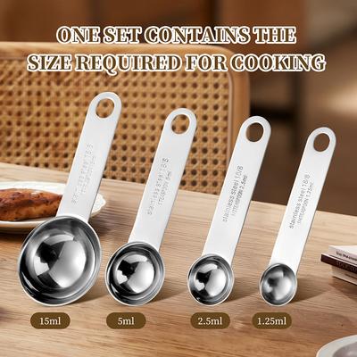 1/4Pcs Stainless Steel Measuring Spoon With Scale Measuring Ruler Egg Beater Spoon Kitchen Coffee Baking Measuring Tool Set