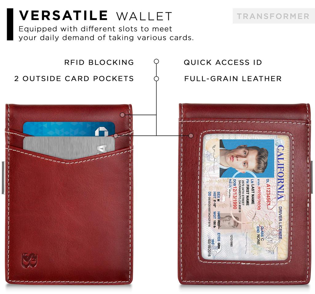 Serman Brands Money Clip Wallet Slim Front Pocket RFID Blocking Card Holder Minimalist Bifold - Men's