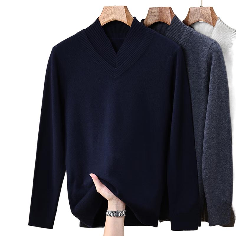 

Hengyuanxiang Men s 100% Pure Wool Fake Two-Piece V-Neck Sweater 2XL