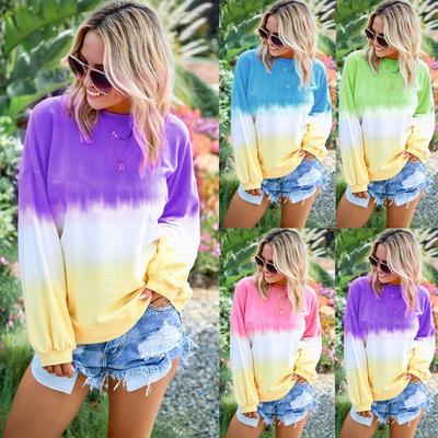 Women's Casual  Gradient Contrast Color Long Sleeve Top Pullover Sweatshir