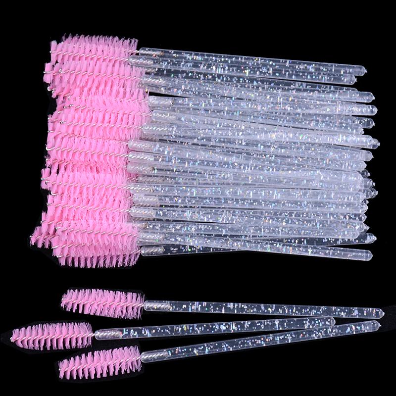 CNKESS 50Pc bags/cans Disposable Eyelash Extension Mascara Wand Glitter Micro Lash Brushes Spoolie With Container Case Wholesale