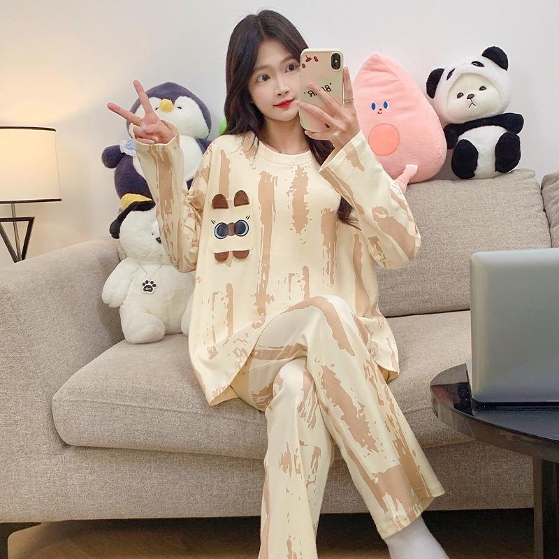 Paski Zielony Zestaw Piżamowy Damski Urocza Codzienna Bielizna Nocna Długi Rękaw Długie Spodnie Jesień Zima Piżama Dziewczęca Miękka Przytulna Piżama Damska
