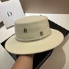 French Hepburn Pure Wool Rhinestone Top Hat Autumn And Winter New Light Luxury Celebrity Style Elegant Letter Wide Brim Flat Top Hat Women