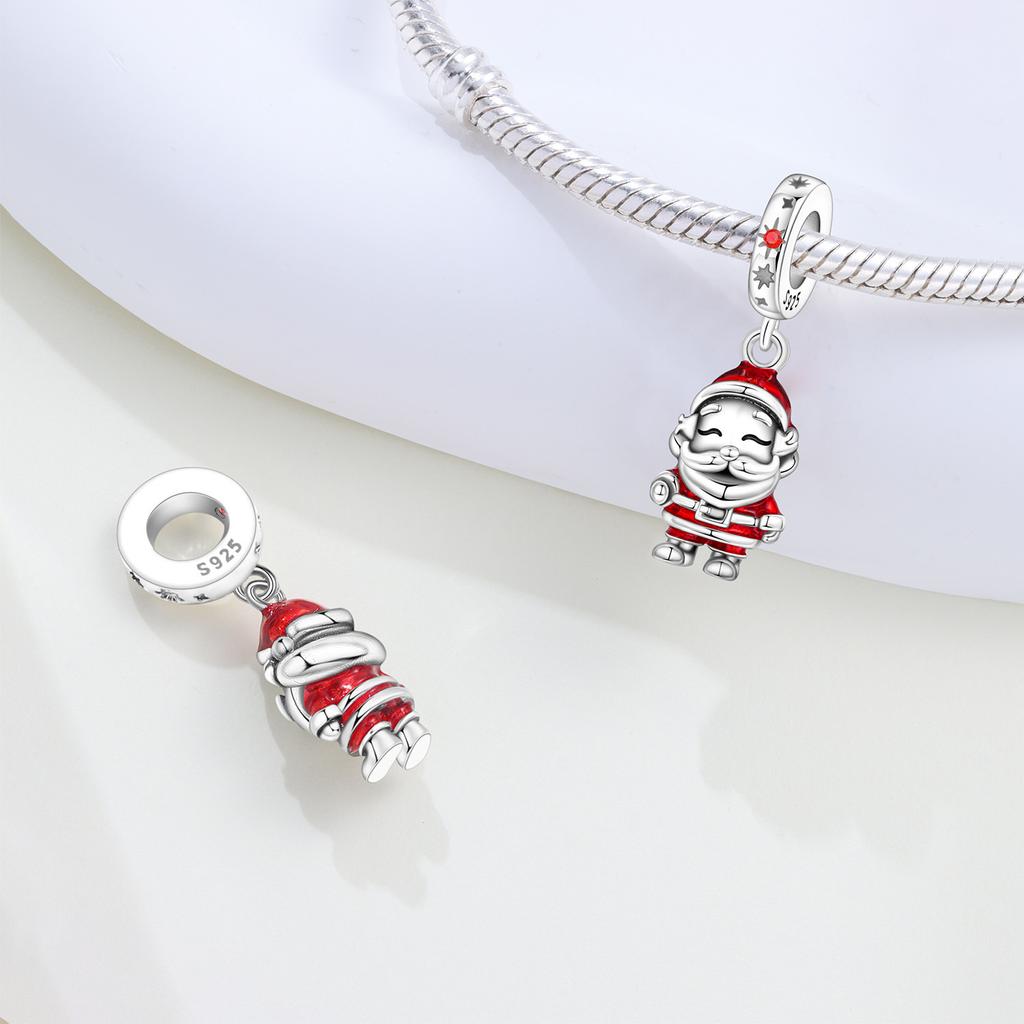 Romantic Copper Christmas Heart Bell & Santa Stocking Charm Fit Original Bracelet Accessories Diy Xmas Holiday Gift