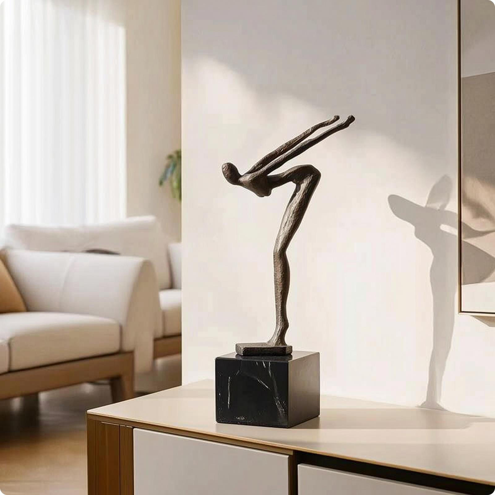 Human Figure Sculpture BronzeToned Abstract Statue Minimalist with Pedestal Base for