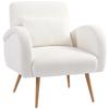 Upholstered Armchair, Teddy Fleece Cover, Padded Armchair with Lumbar Pillow, Metal Legs, Reading Chair, Cream White